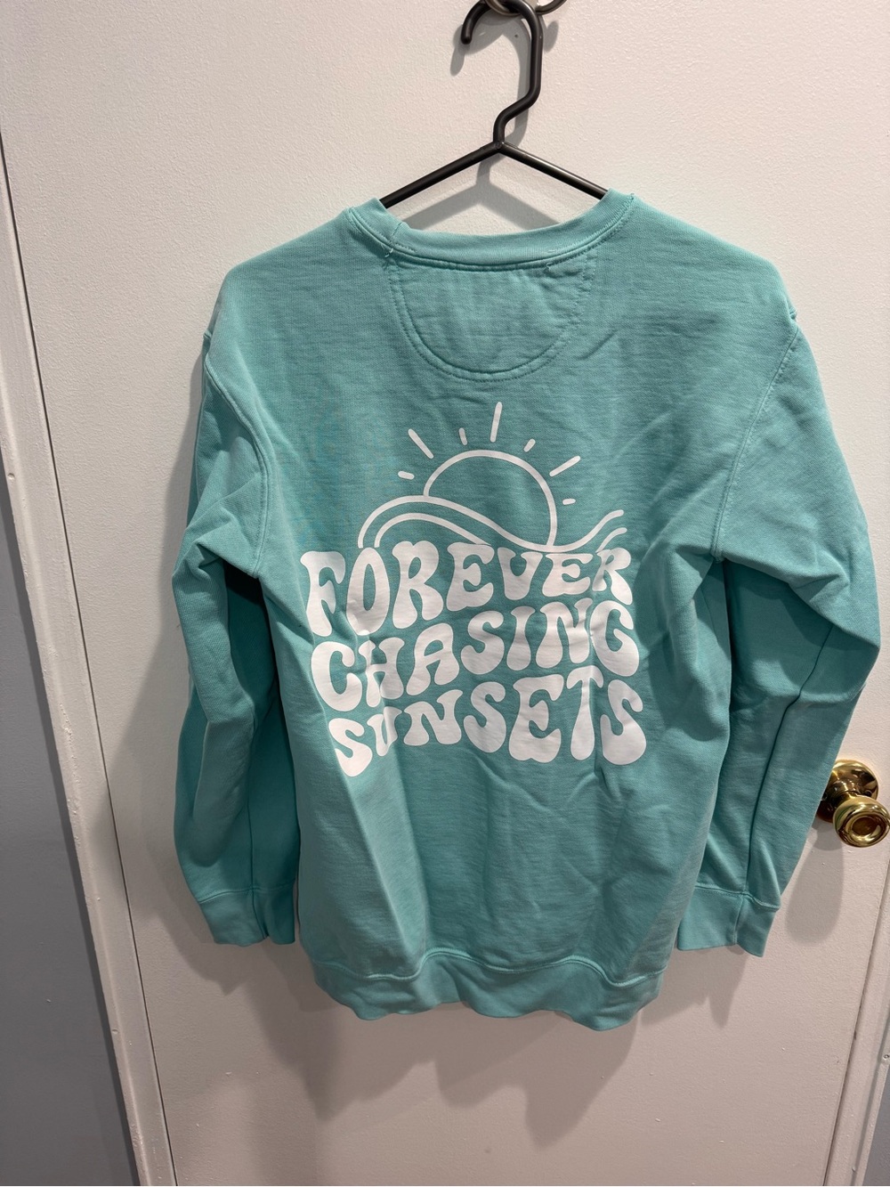 Comfort Colors Aqua Crewneck Sweatshirt with White Smiley - Picture 3 of 3